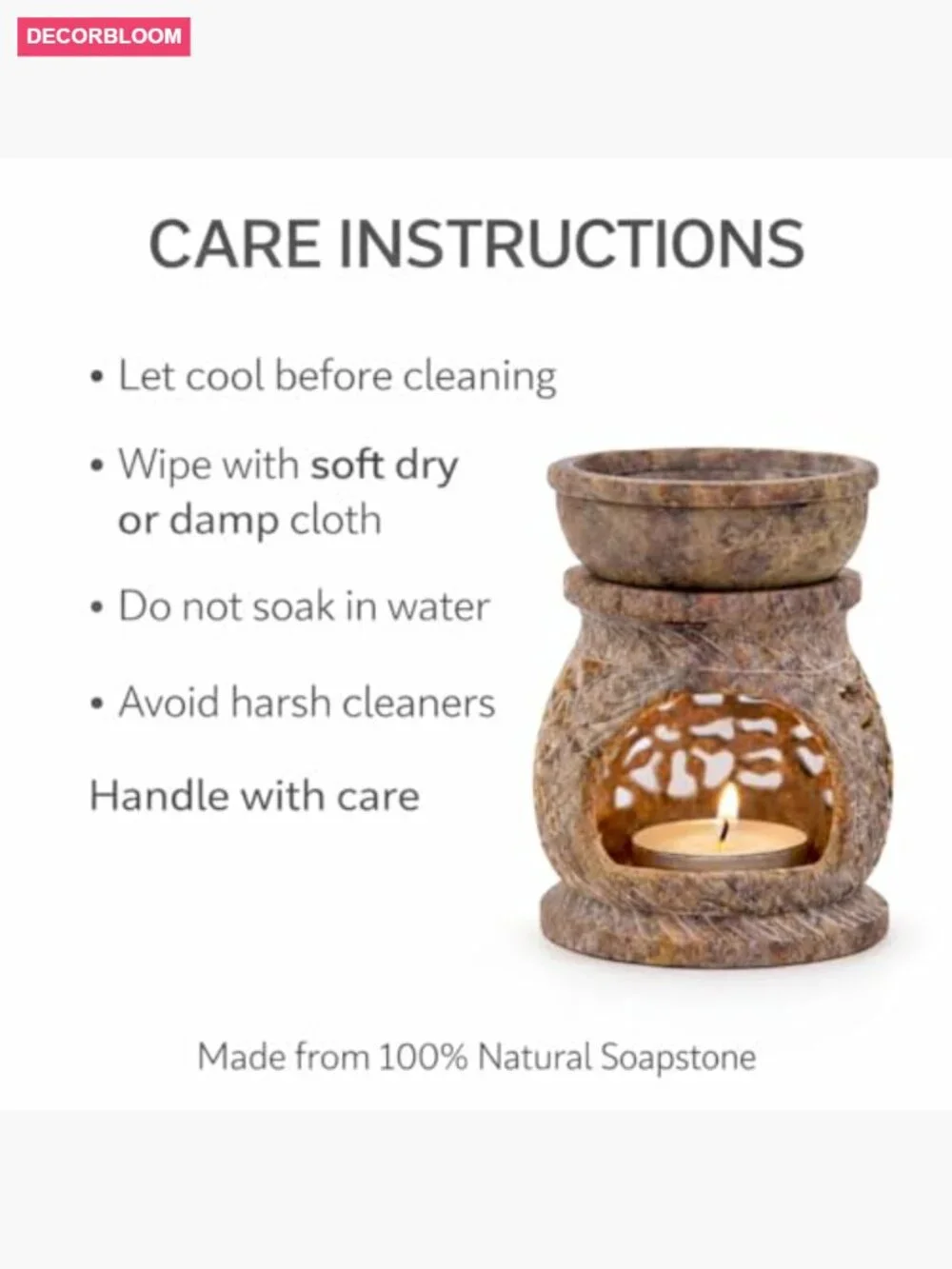 Handcarved Soapstone Aroma Oil Burner - Tea Light Candle Holder Wax Warmer for